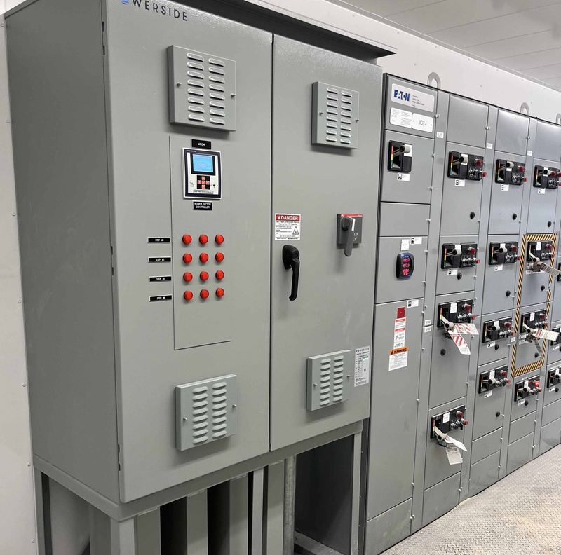 Automatic power factor correction capacitor bank installed at motor control center