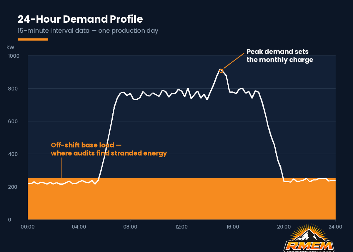 24-hour interval demand profile chart — energy audit analysis